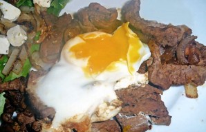 Delicious Steak with Egg with Wine