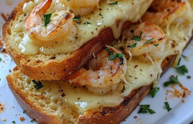 Cheese, Garlic and Shrimp Toast